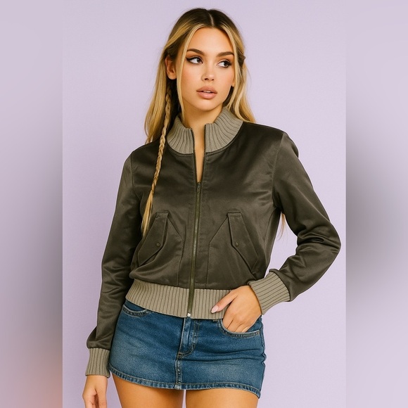 Joe’s Jeans Vintage Y2K Satin Aviation Bomber Brown Jacket size Large - Picture 1 of 16